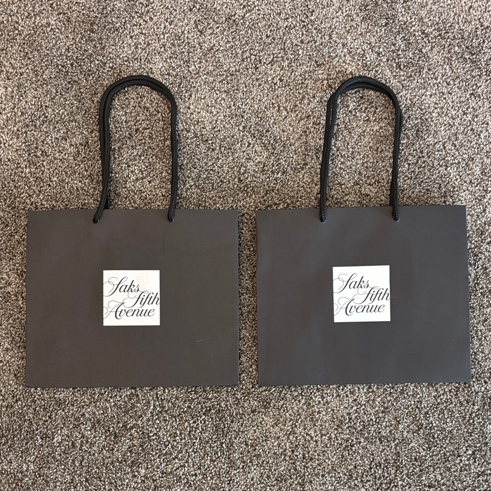 Saks Fifth Avenue Charcoal Shopping Bags with Black Handles